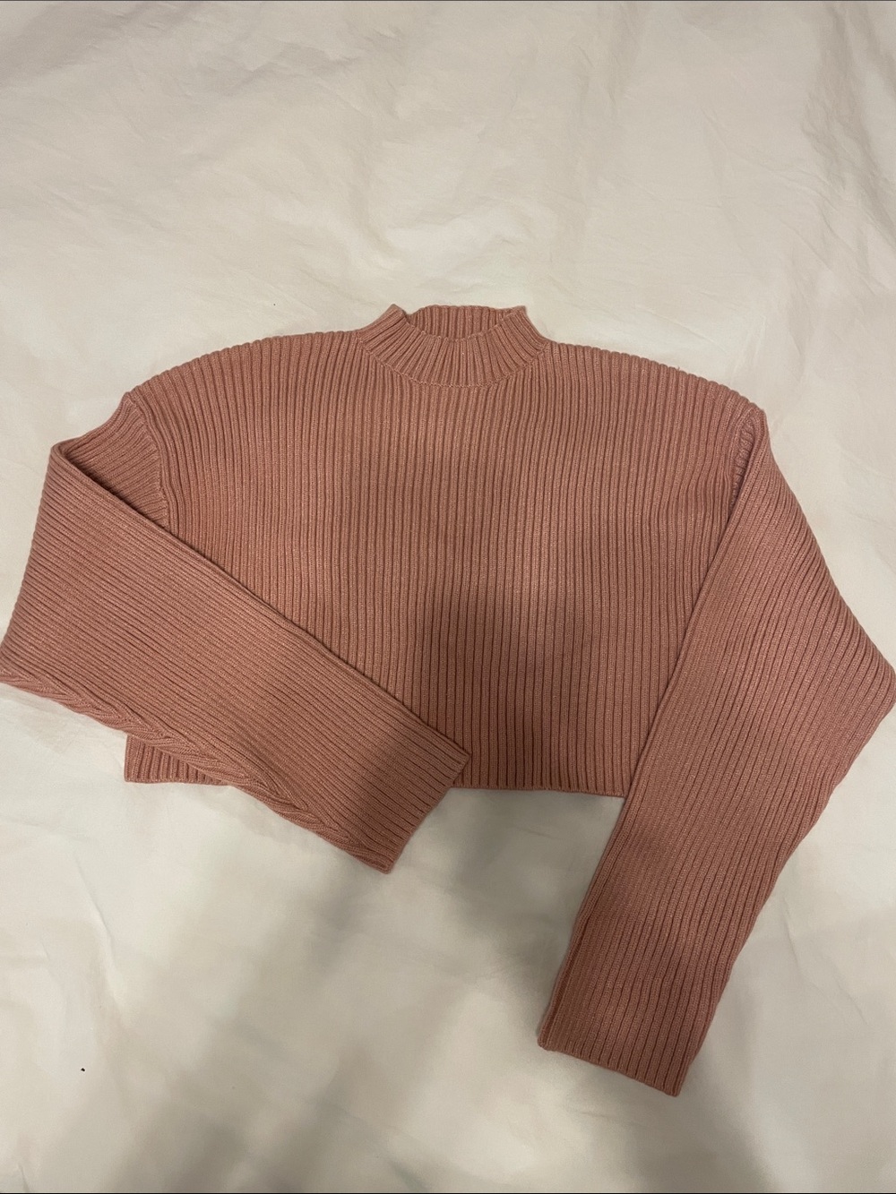 Cropped Ribbed Turtleneck Sweater - Dusty Mauve